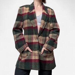 Leslie Fay Vintage plaid oversized wool blazer